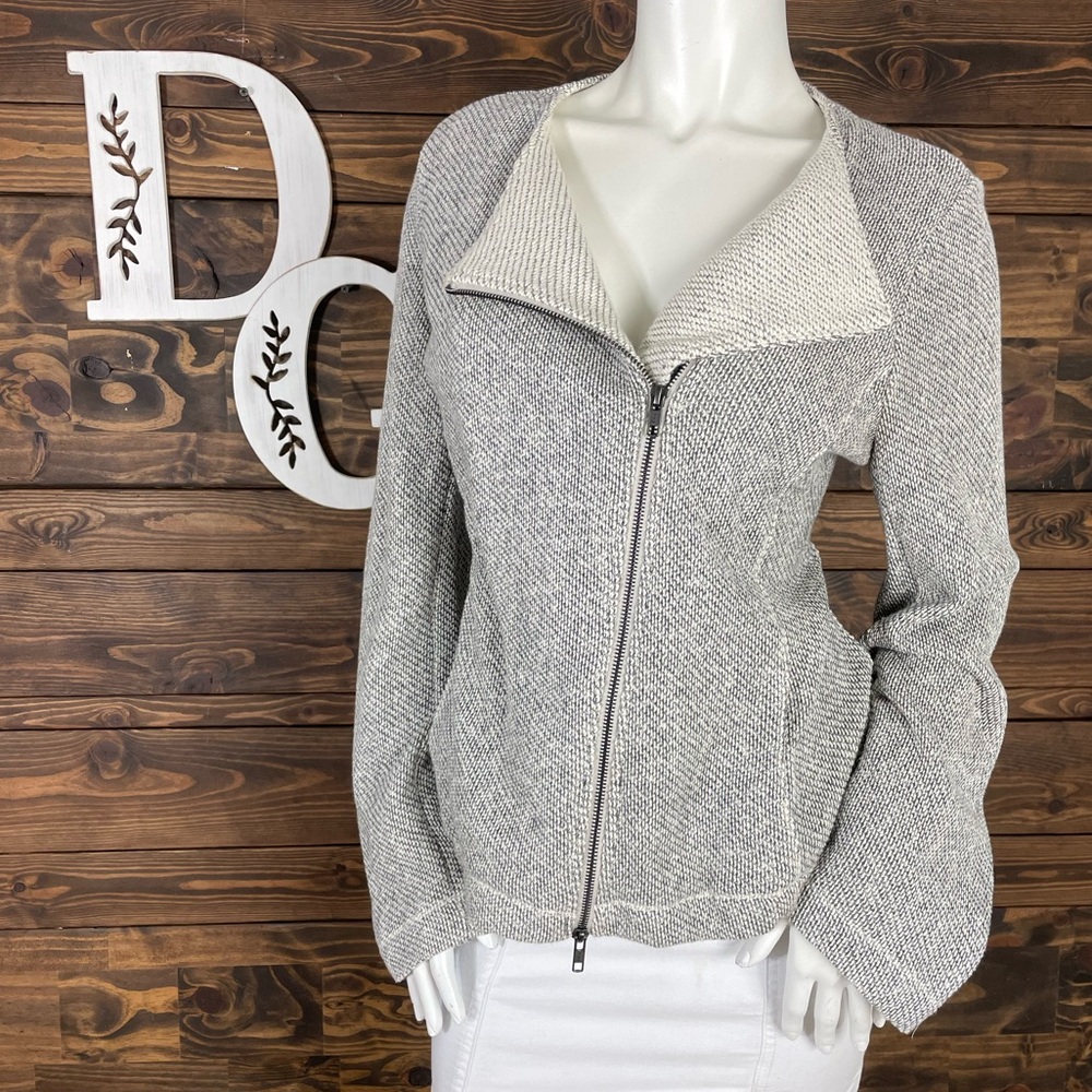 Eileen Fisher | Terry Twisted Oreo Knit Heather Textured Sweater Moto Jacket